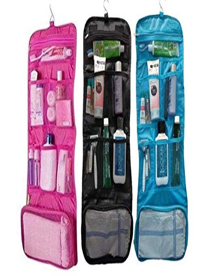 CONNECTWIDE Makeup Organizer Cosmetic Travel Bag, Hanging Toiletry Bag Bathroom Wall Hanging Storage Multipurpose Fordable Wall Hanging Dressing Kit Makeup Organizer (Blue) - Image 4